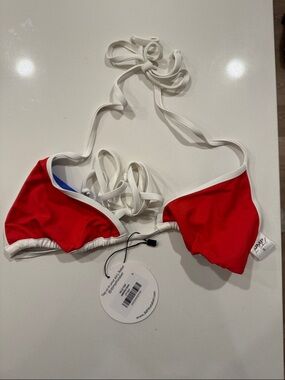 JMP the Label Hilo Reversible Red/Blue Bikini Top with White Trim -NWT